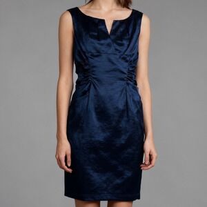 Adrianna Papell Taffeta Ruched Sheath Dress Navy Blue Sleeveless size 14